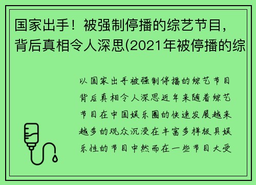 国家出手！被强制停播的综艺节目，背后真相令人深思(2021年被停播的综艺节目)