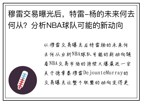 穆雷交易曝光后，特雷-杨的未来何去何从？分析NBA球队可能的新动向