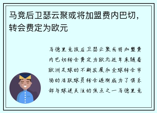马竞后卫瑟云聚或将加盟费内巴切，转会费定为欧元